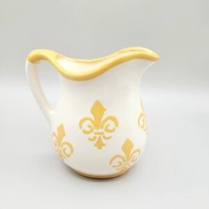 Handcrafted Gold &  White Fleur-de-Lis Pitcher